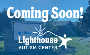 Cropped Lighthouse Autism Center overlay ontop of an Autism Center building in the background