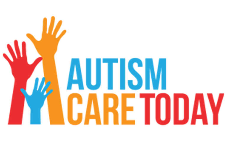 Autism Care Today Logo with one red, blue and orange arm on a white background